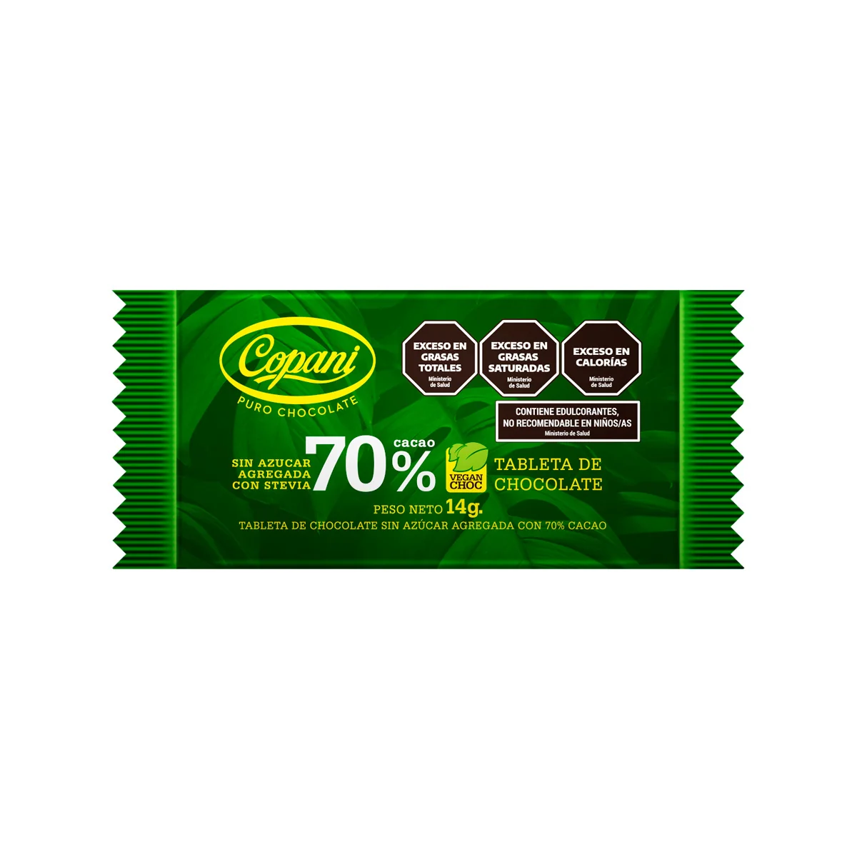 MINI TABLETA CHOC. 70% CACAO C/STEVIA 14 GR