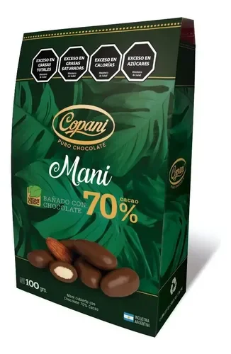 MANI CON CHOCOLATE 70% CACAO EST.100 GR