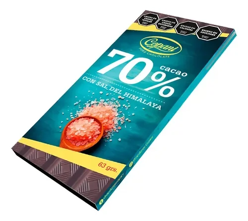 TABLETA CHOCOLATE 70% CACAO CON SAL DEL HIMALAYA 63G