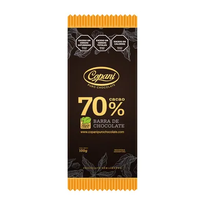 BARRA CHOCOLATE 70% CACAO X 100 GR.