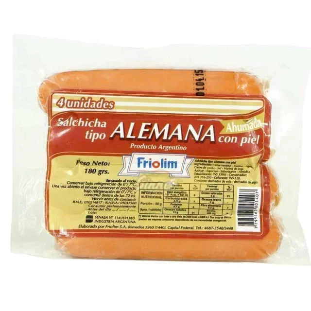 SALCHICHA ALEMANA FRIOLIM CORTA X4